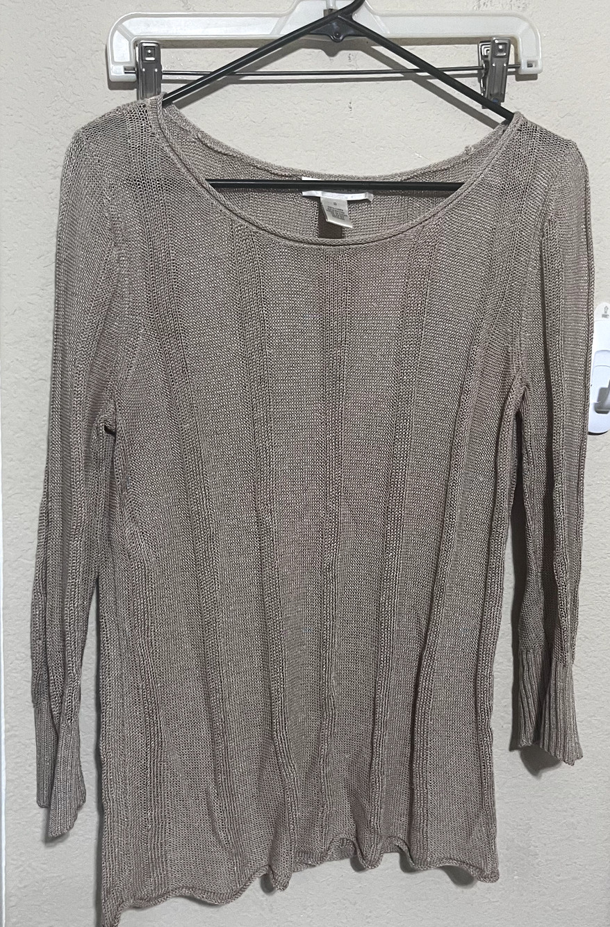 Kenar Linen Blend Knit Sweater Womens Sz S lightweight Beige Neutral Minimalist